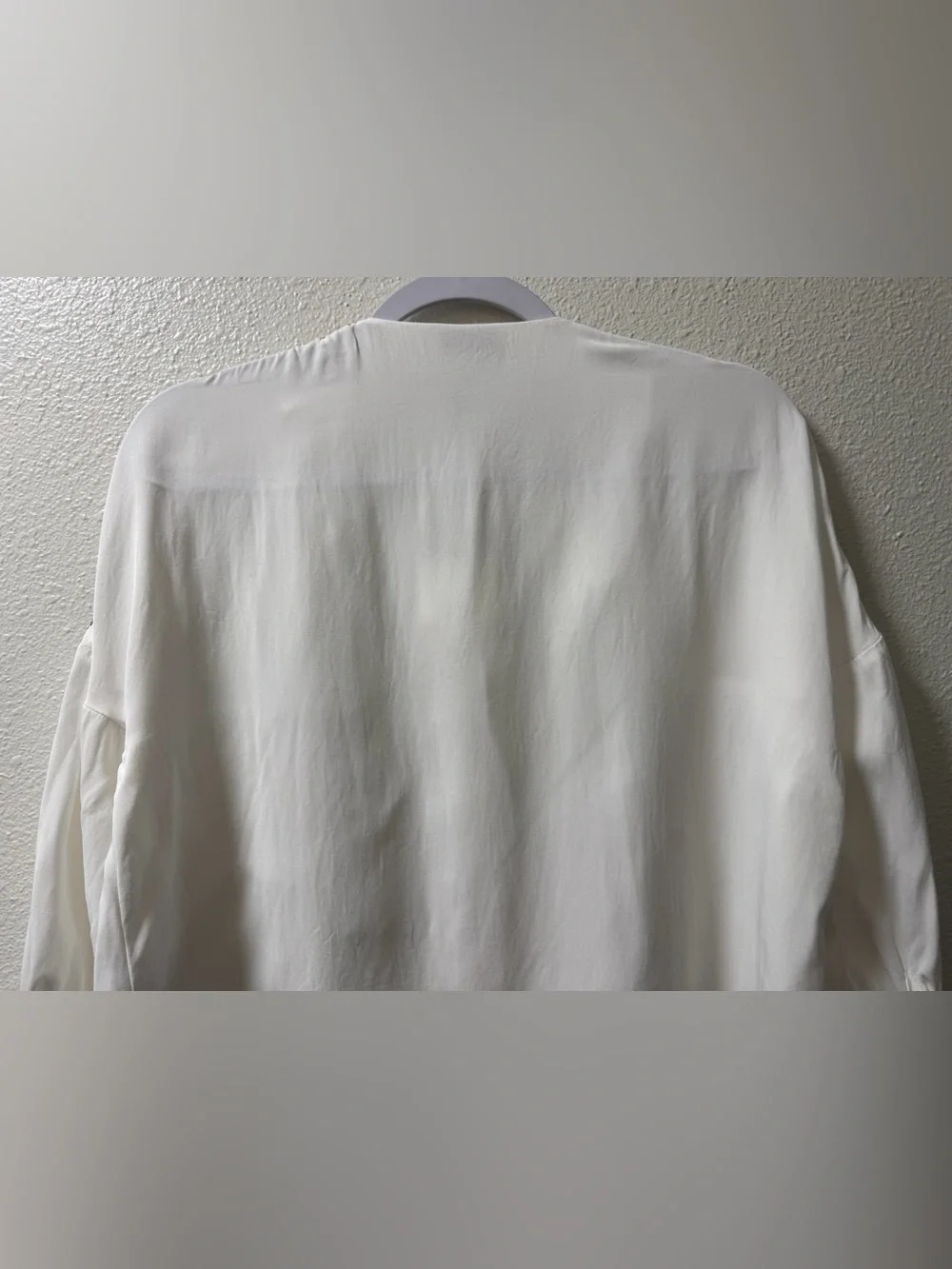Sandro Leodine Button Blouse Striped Shoulder VNeck High Low Button Cuff Small